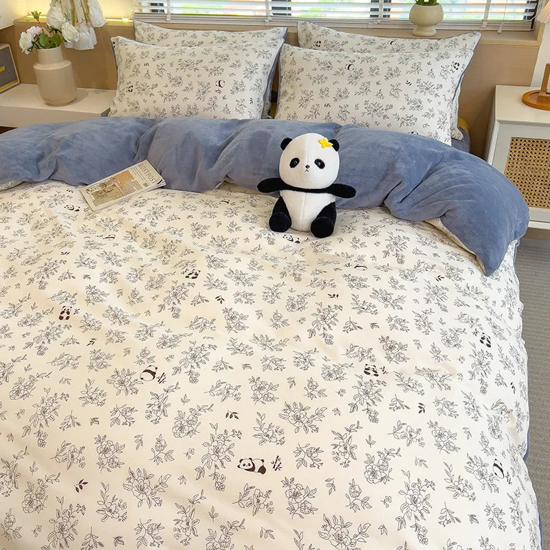 1PC Cute Printed Duvet Cover Twin Queen Student Dorm Comforter Cover Soft Single Sided Velvet Quilt Cover for Single Double Bed