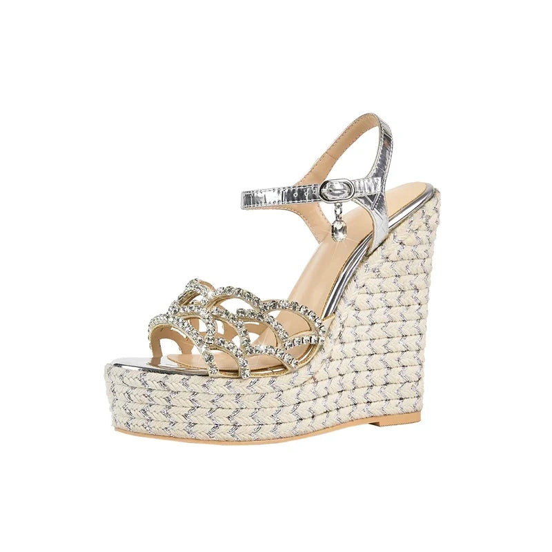 Round Toe Thick Sole With Diamond Inlaid High Heels