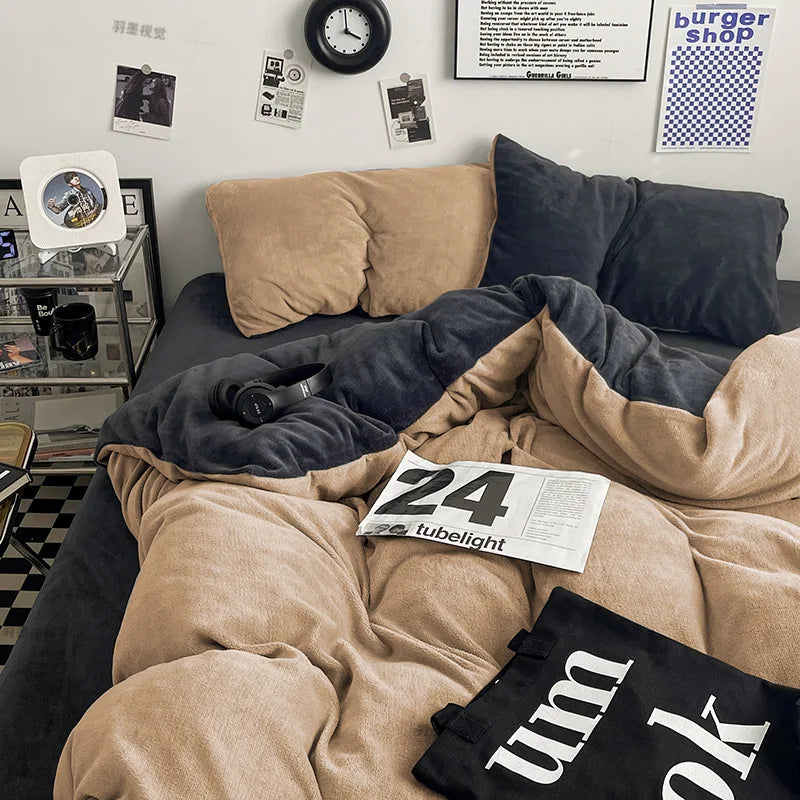 Winter Warm Milk Velvet Duvet Cover Set Queen Bedding Set