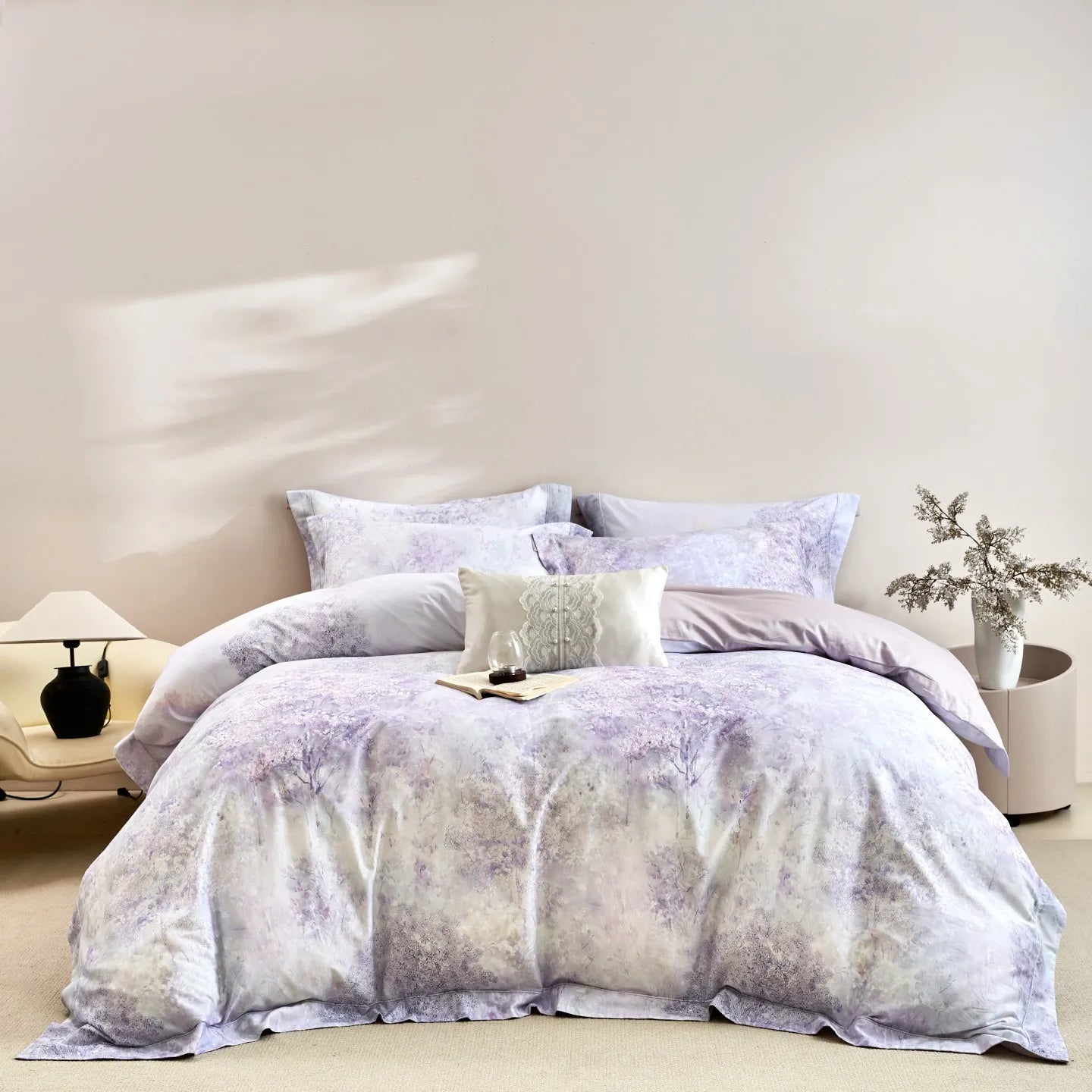 600TC Egyptian Cotton Flowers Print Queen King Size Luxury Bedding Set