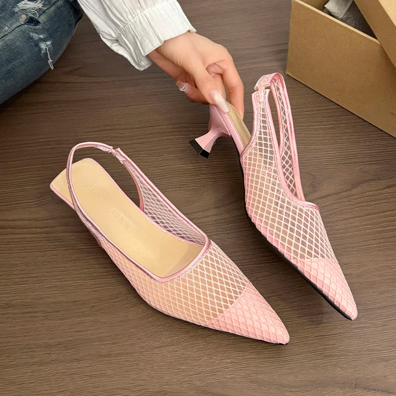 Designer Hollow Mesh Woven Brand Pumps