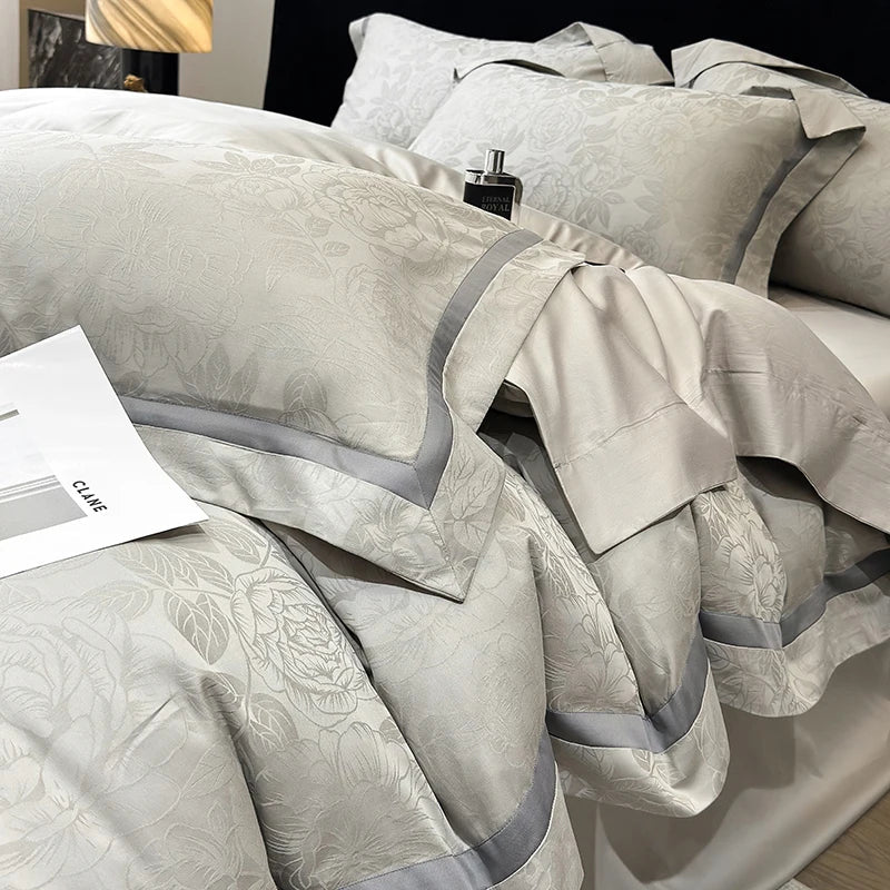 600TC Egyptian Cotton Flowers Jacquard Luxury Queen King Size Bedding Set
