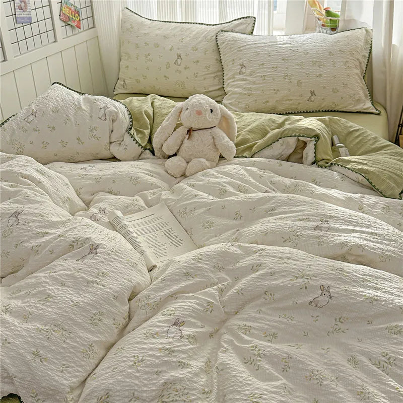 3/4Pcs Skin-friendly Soft Pleated Yarn Bedding Set