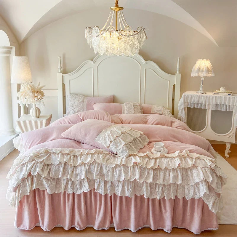 Korean Style Princess Four Layers Lace Ruffles Bedding Sets