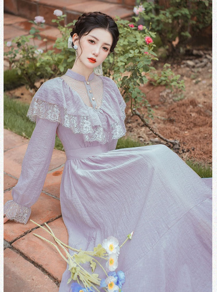 Vestido vintage eduardiano de ninfa lila