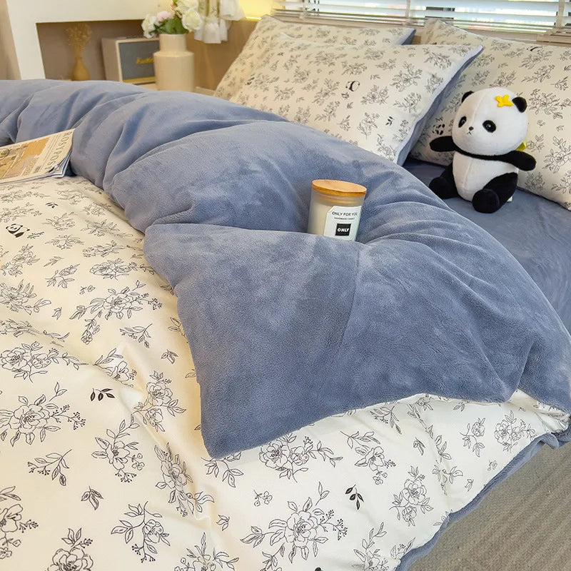 1PC Cute Printed Duvet Cover Twin Queen Student Dorm Comforter Cover Soft Single Sided Velvet Quilt Cover for Single Double Bed
