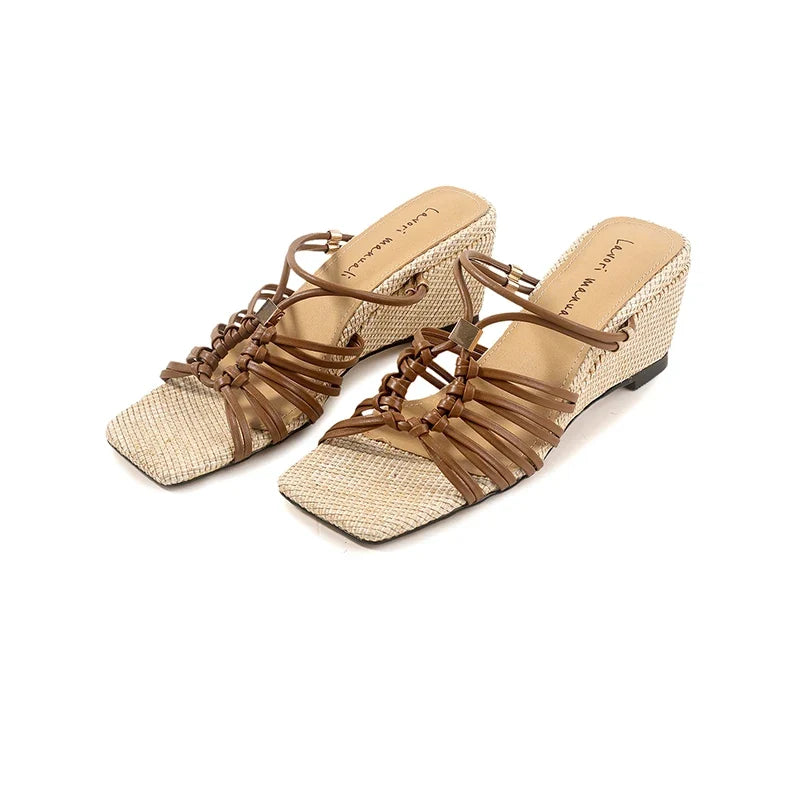 leather woven high Heels