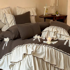 Vintage Double Layer Bow Princess Bedding Set