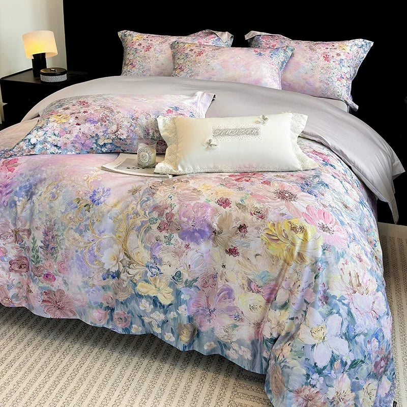 1000TC Egyptian Cotton Blooming Flowers Prints Luxury Queen King Size Bedding Set