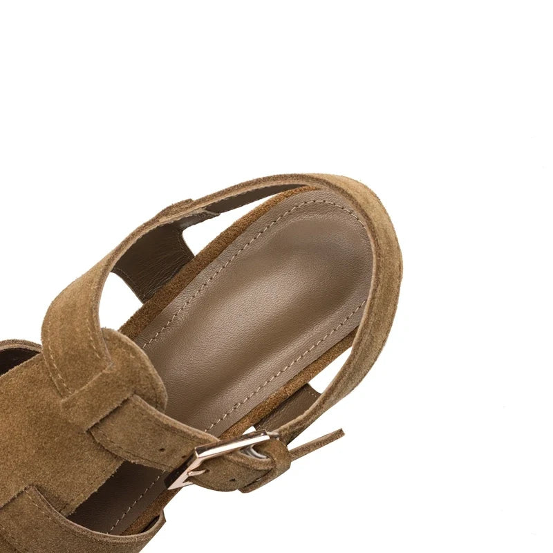 cow suede round toe low Heel