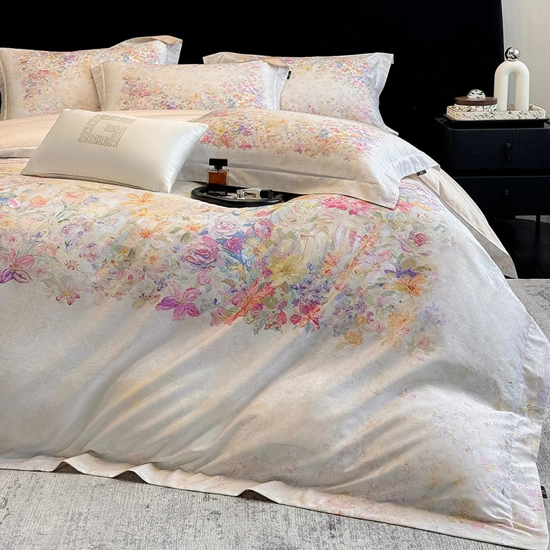 1000TC Egyptian Cotton Blooming Flowers Prints Luxury Queen King Size Bedding Set