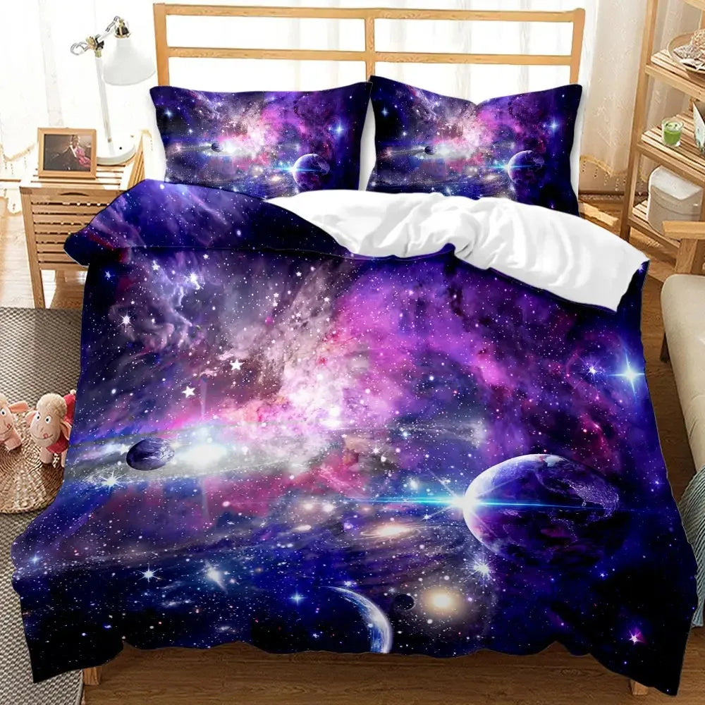 Universe Duvet Set with Pillowcase Planet Galaxy Printed Boys Girls Custom Made Digital Printed 3-Piece No Bed Sheet Bedding Set