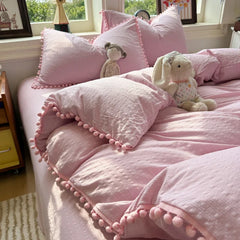 3/4Pcs Solid Color Round Ruffle Bedding Set