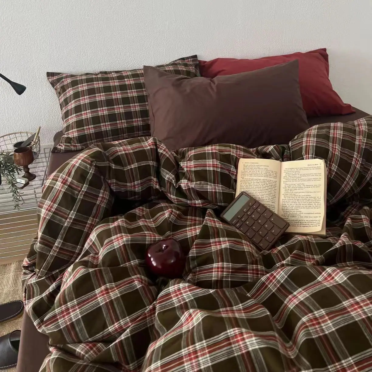 Duvet Cover Set Fashion Twin Double Size Girls Boys Flat Sheet Pillowcase No Filler Plaid Soft Bedding Set