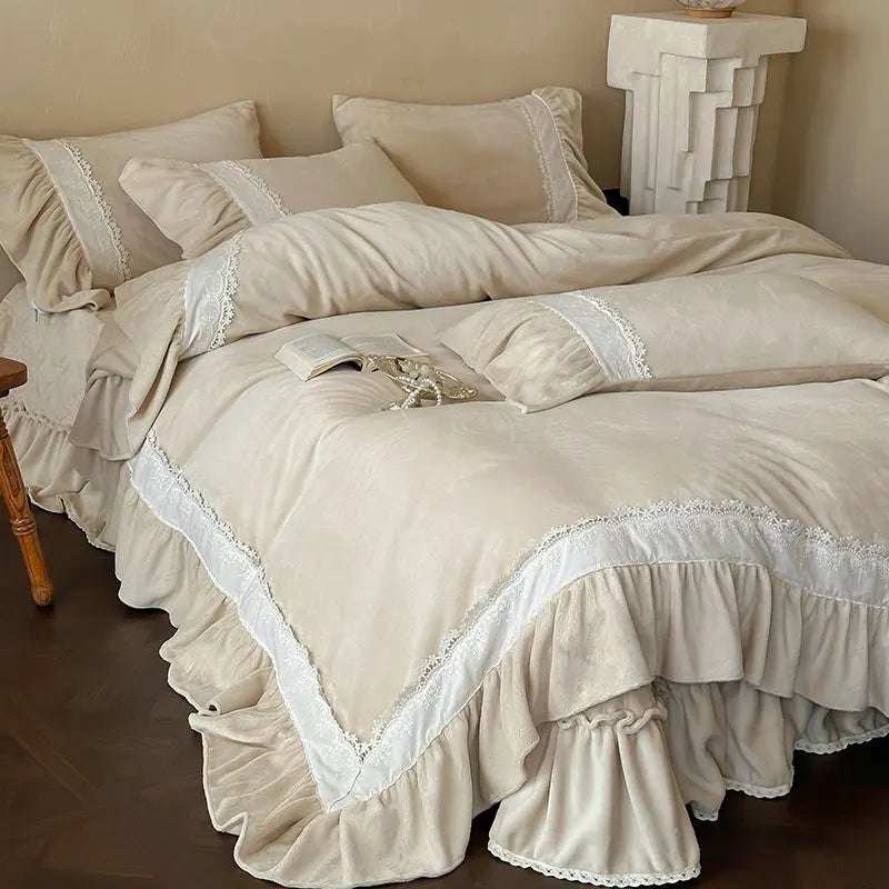 French Lace Ruffles Princess Bedding Set
