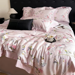 600TC Lyocell Cotton Soft Breathable Flowers Print Bedding Set