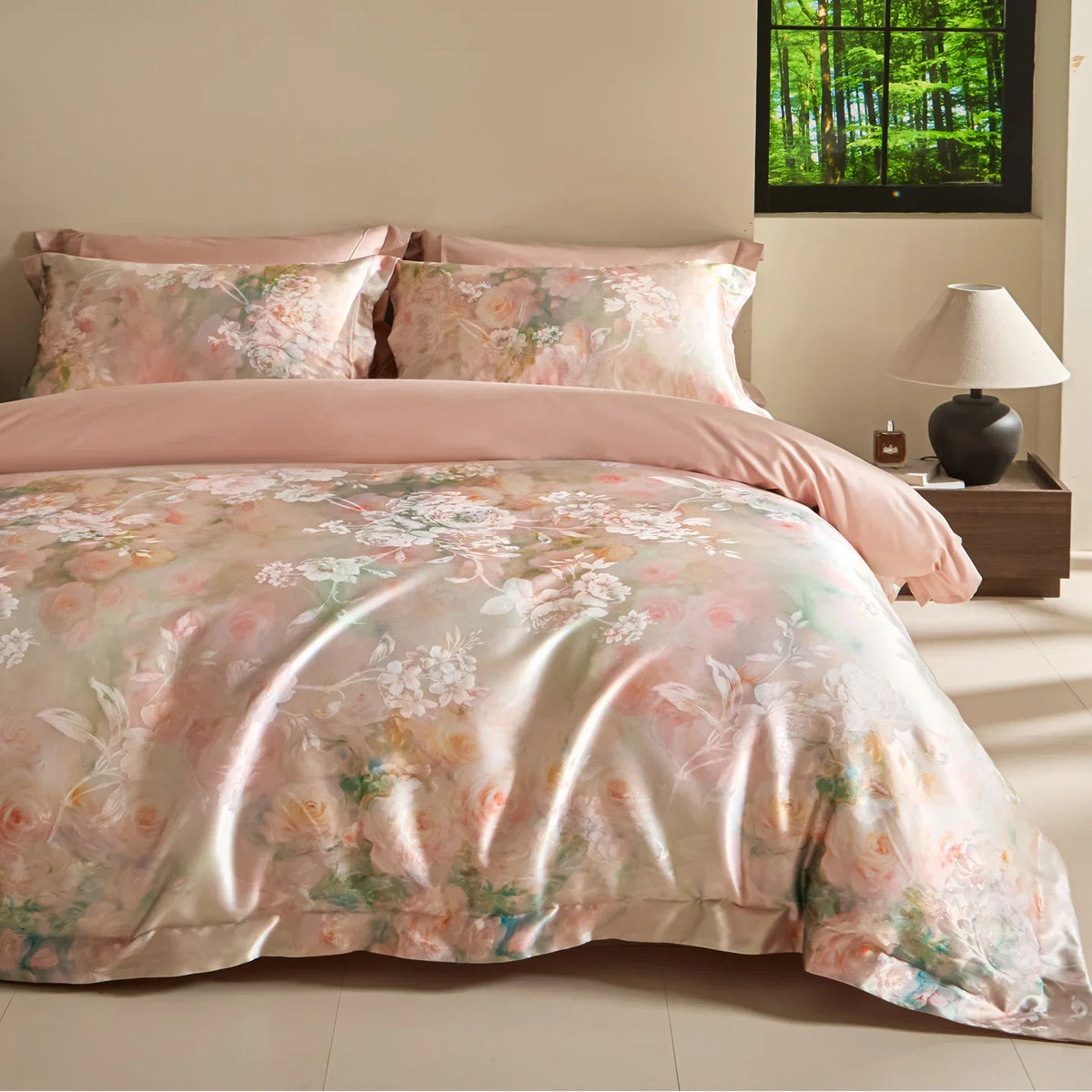 American Vintage Flowers Jacquard Brocade Silky Cotton Luxury Bedding Set