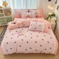 Korean Style Pink Bow Bedding Sets