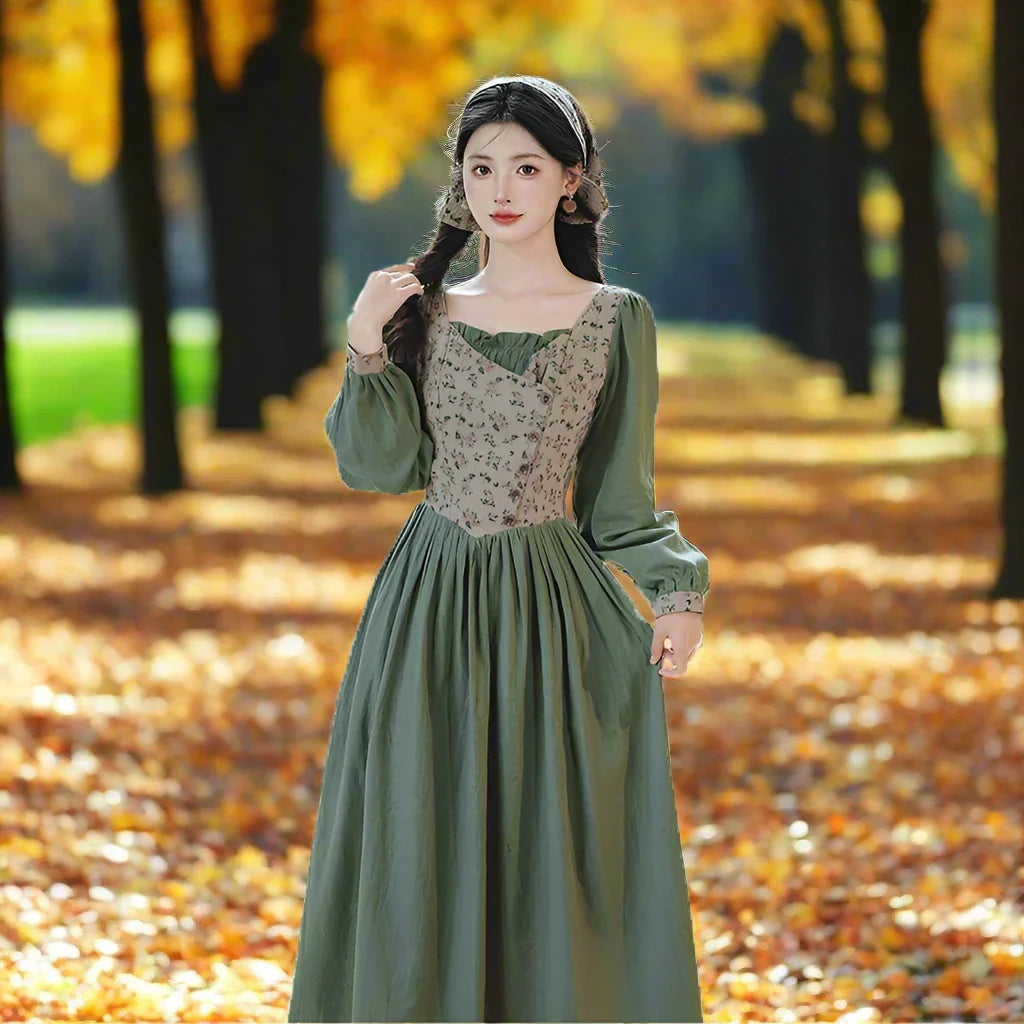Sunflower Garden Cottagecore Dress with Headscarf