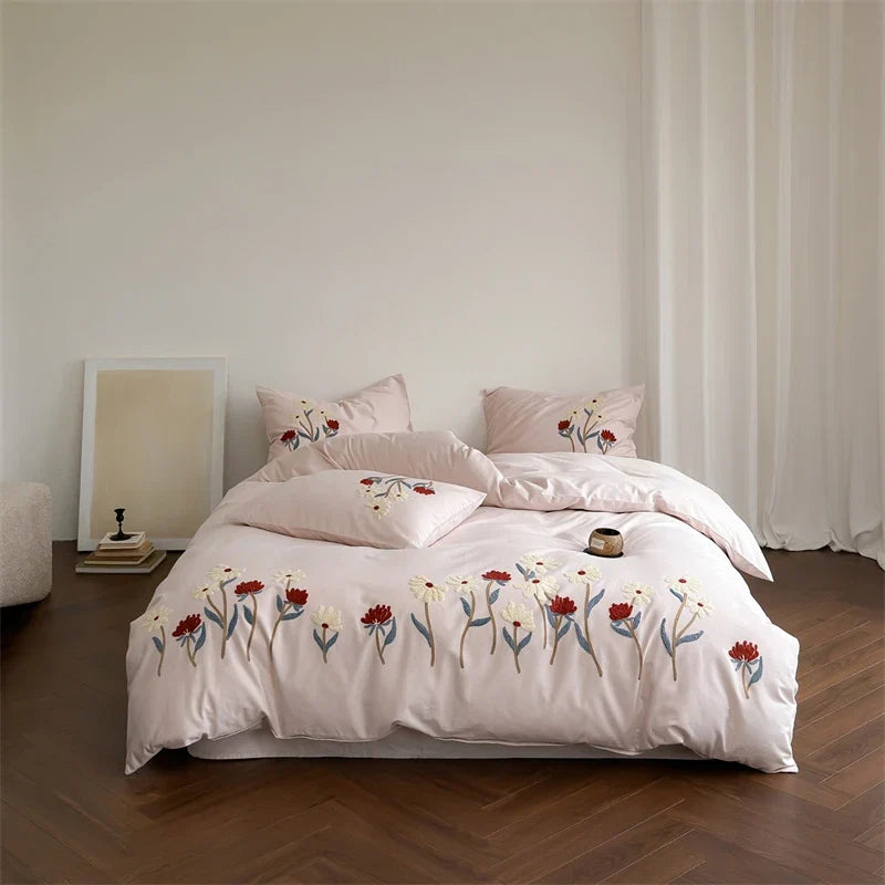 Flowers Towel Embroidery Bedding Set