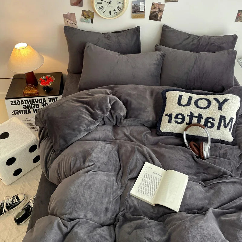 Winter Warm Milk Velvet Duvet Cover Set Queen Bedding Set