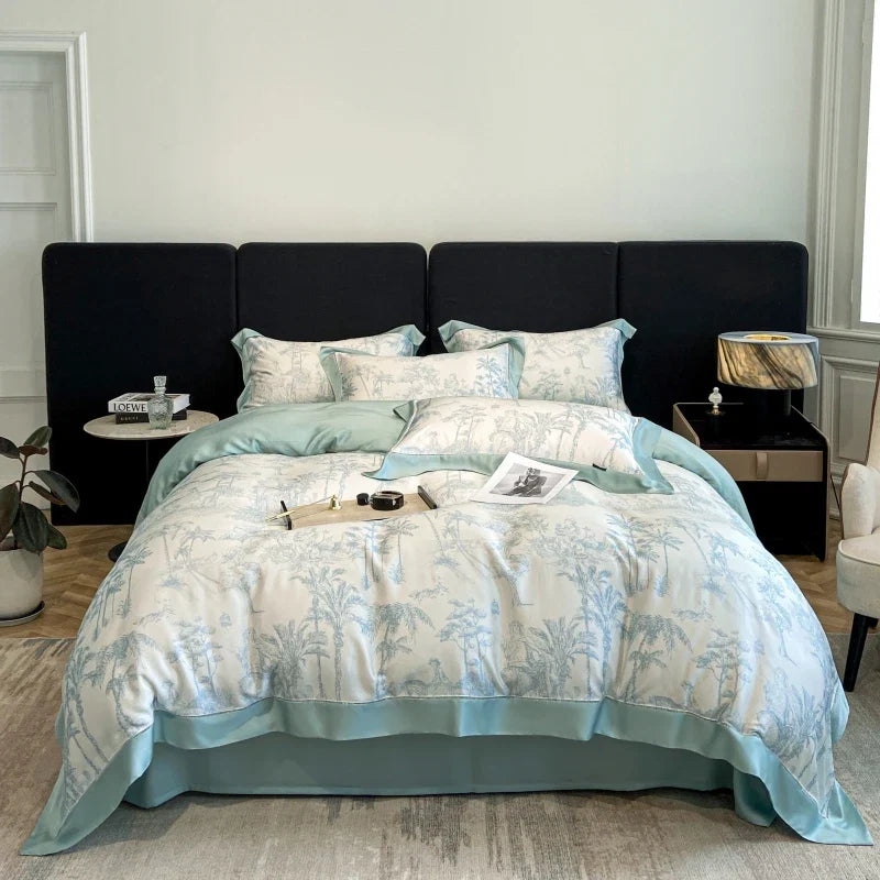 Luxury Gray Lyocell Duvet Cover Set Vintage Jungle Animal Print Bedding Set