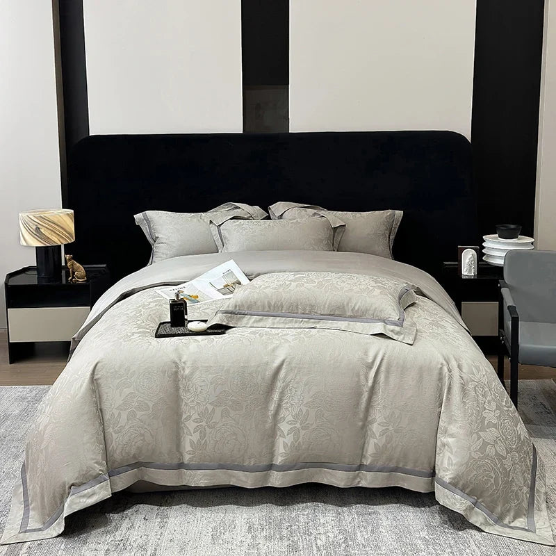 600TC Egyptian Cotton Flowers Jacquard Luxury Queen King Size Bedding Set