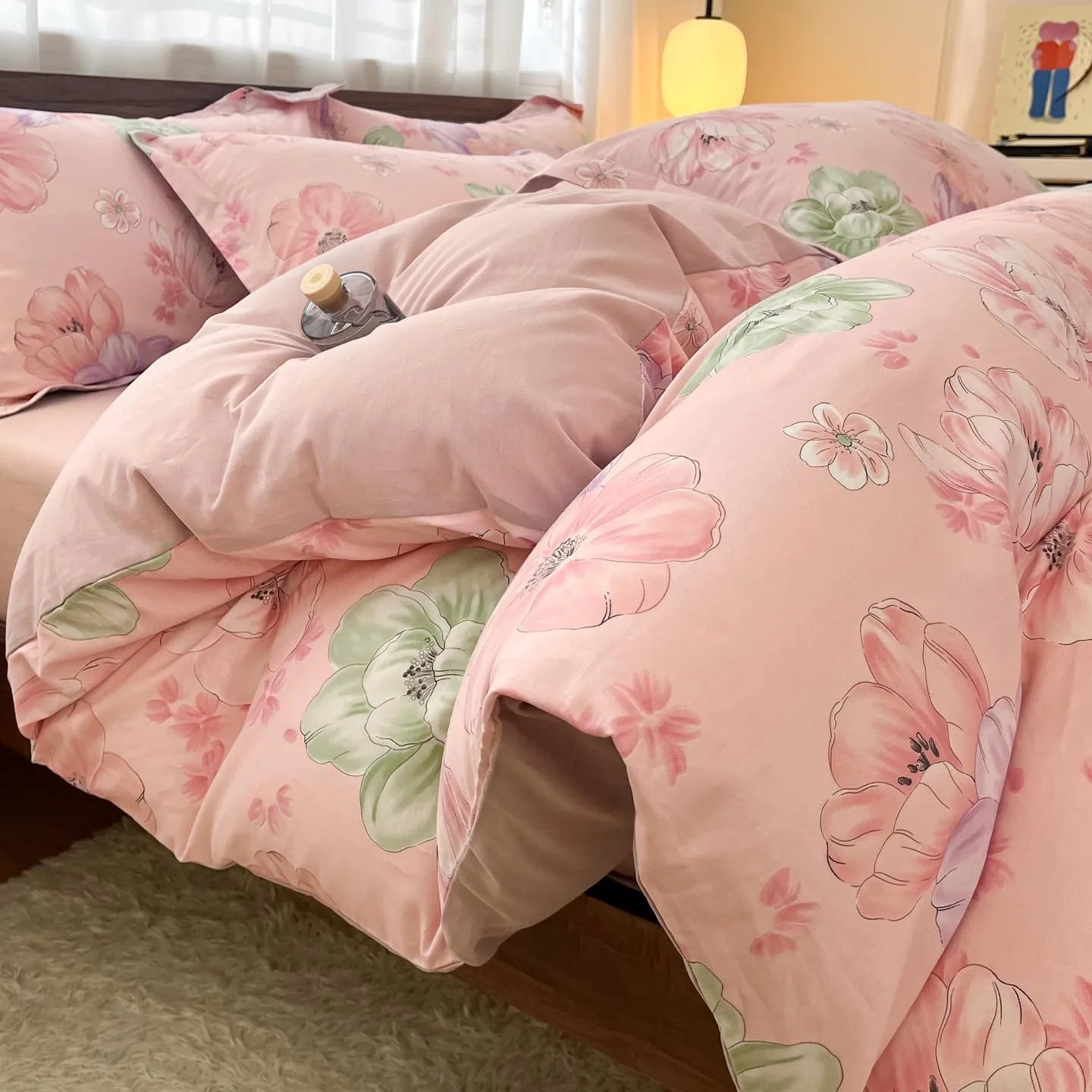 Thickened 4Pcs Bed Set Pure Cotton Long Staple Cotton Soft Bed Sheet Fitted Sheet Duvet Cover