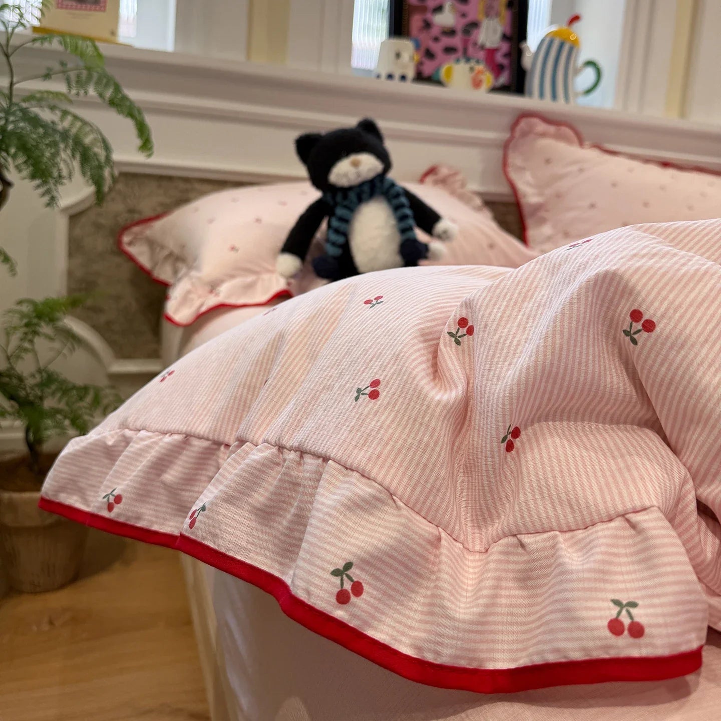 Sweet Pink Crinkled Gauze Bedding Set