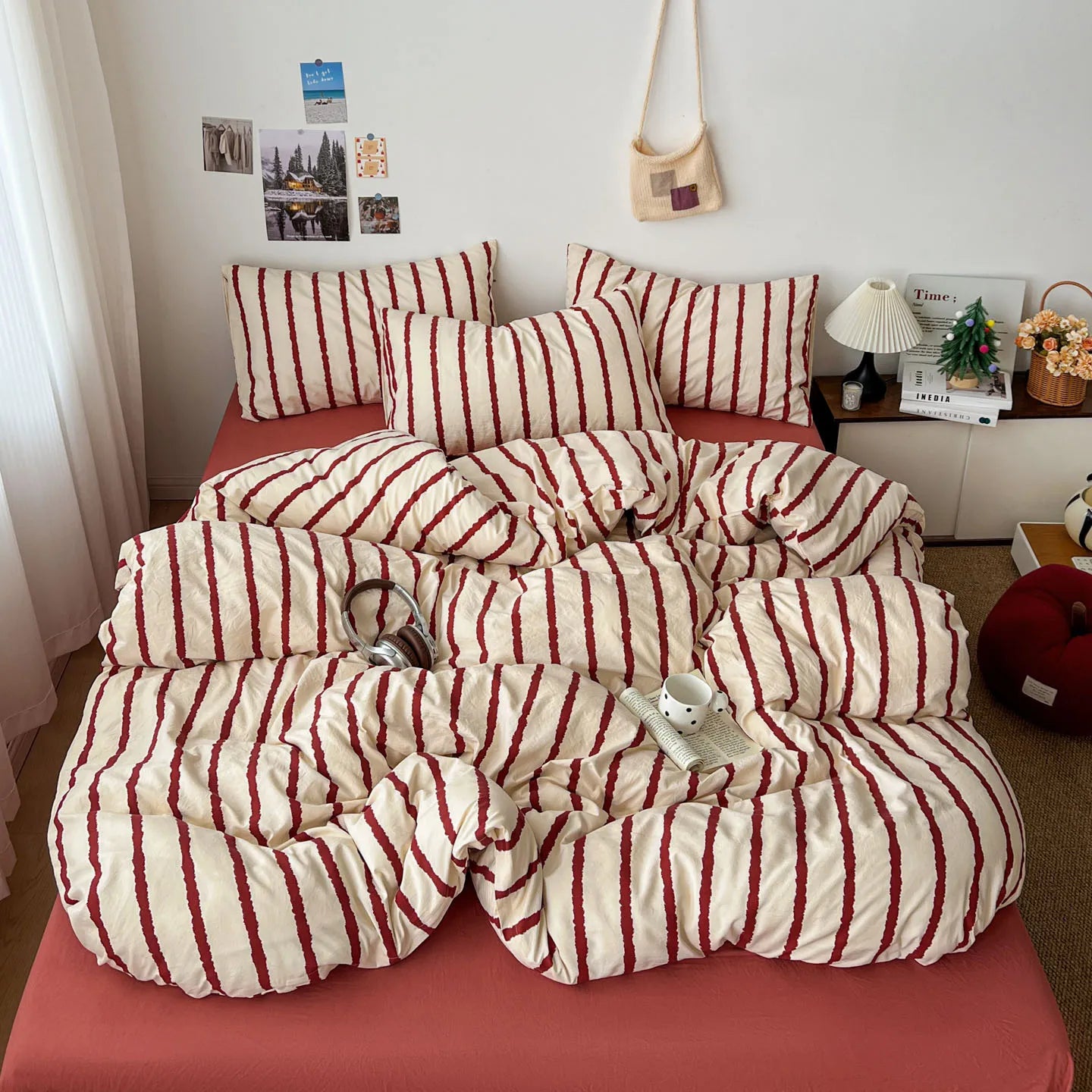INS Pink Stripe Series Soft Bedding Set