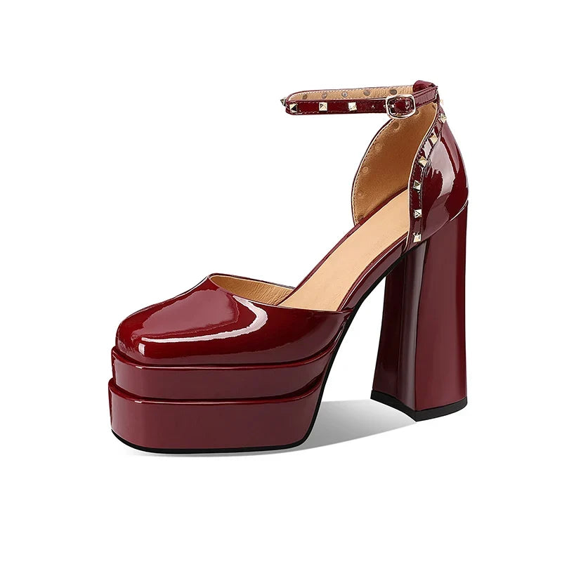 Patent Leather Hollow Platform Sandals