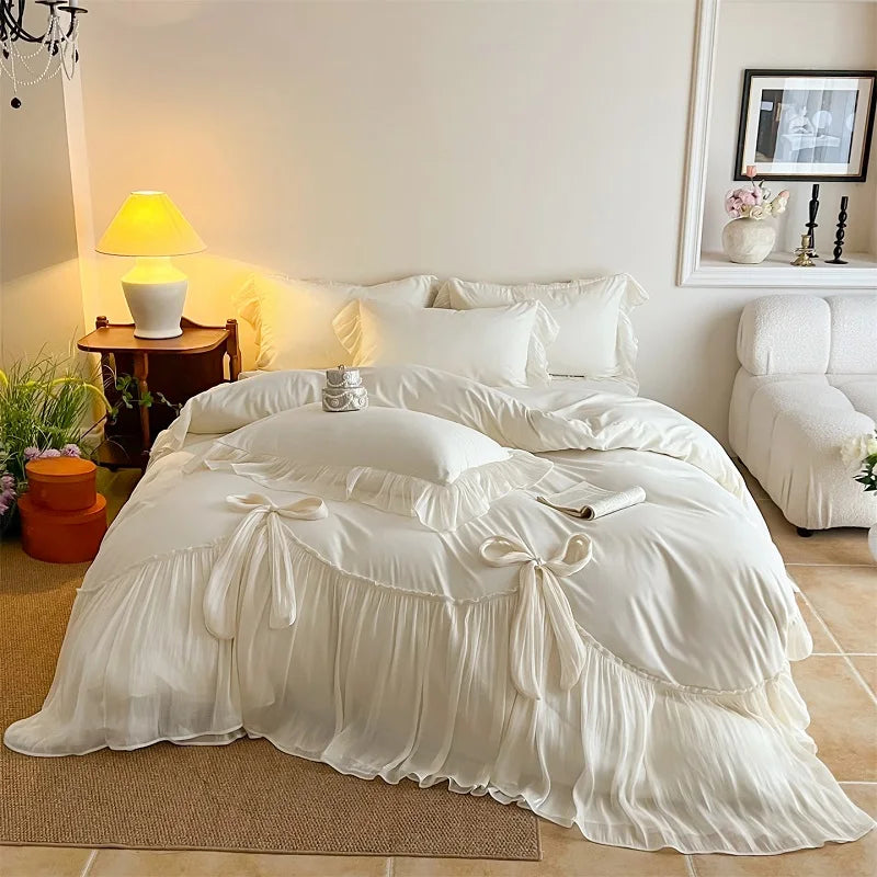 4Pcs Luxury Princess Wedding Style Bedding Set
