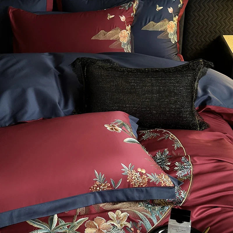 4Pcs Luxury Chinese Style Flowers Embroidery Bedding Set