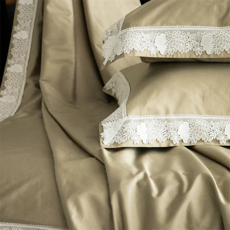 Premium 1000TC Egyptian Cotton Flowers Lace Wide Edge Luxury Bedding Set