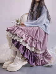 Violet Velvet Layered Ruffle Cottagecore Skirt