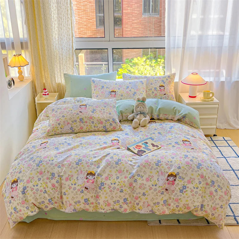 Spring 100% Cotton Duvet Cover Set Fashion Floral Printed Queen Bedding Set