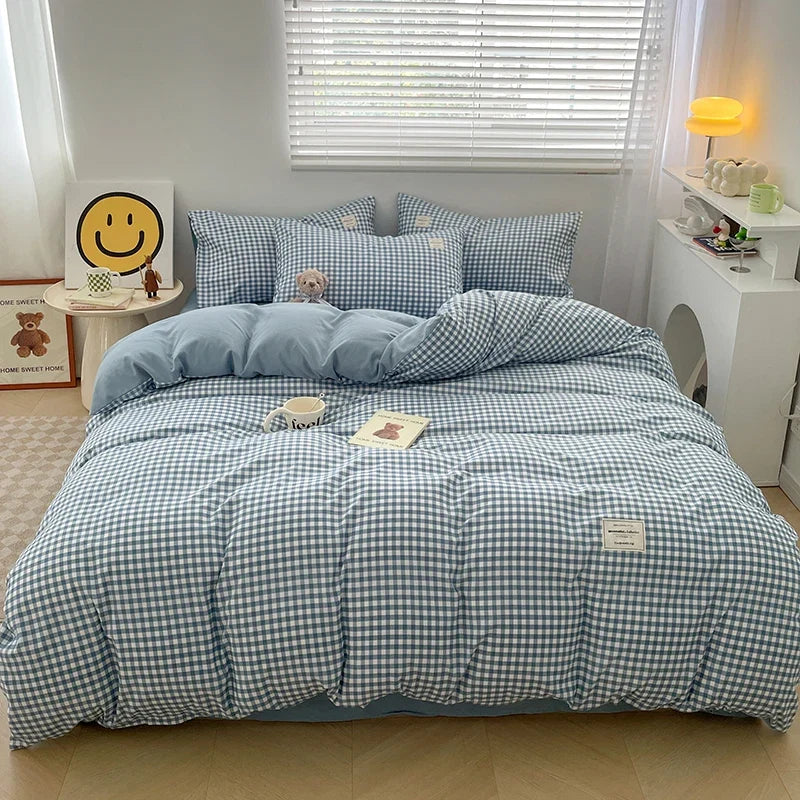 Japanese Style Blue Check Bedding Set