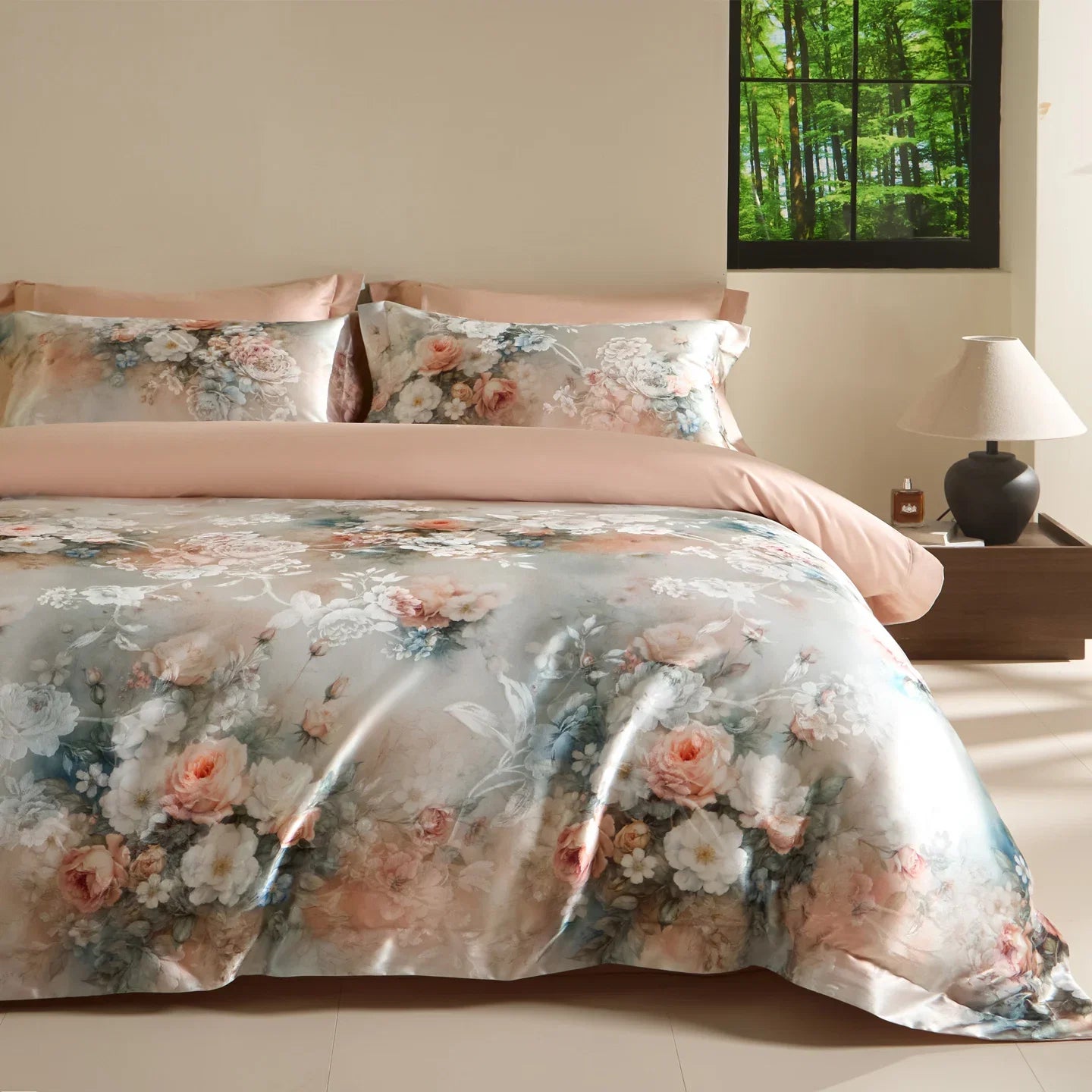 American Vintage Flowers Jacquard Brocade Silky Cotton Luxury Bedding Set