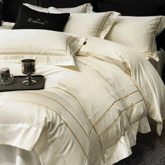 100% Cotton Luxury Embroidery Solid Color Hotel Style Bedding Set