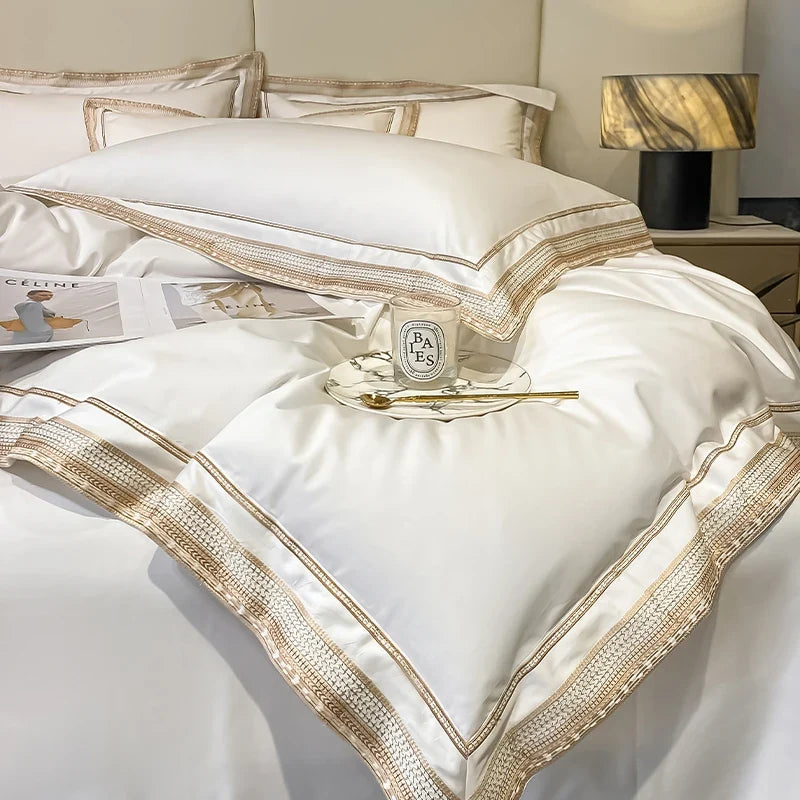 Premium 1000TC Egyptian Cotton Luxury Gold Embroidery Hotel Style Bedding Set