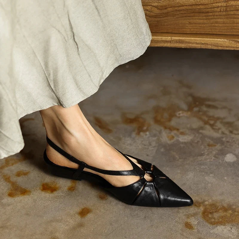 sheepskin hollow breathable retro mid Heel