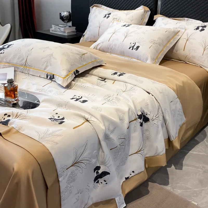 Summer Printed Quilt Set with Pillowcase Washed Cotton Bedding Set