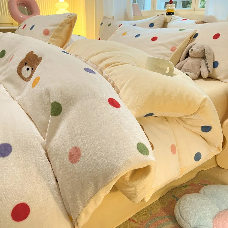 Cute Cartoon Winter Warm Quilt Cover Set Queen Bedding Set