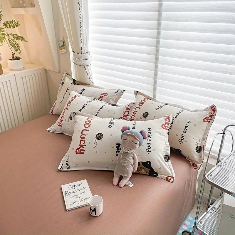 Cute Boys Duvet Cover Set with Zipper Girls Flat Bed Sheet Pillowcases No Filler Double Queen Size Adult Kids Bedding Linens
