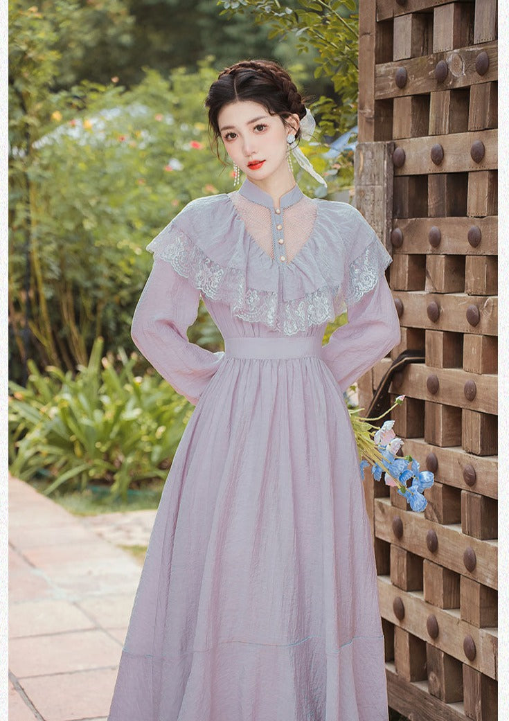 Vestido vintage eduardiano de ninfa lila