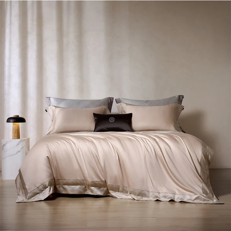 Luxury Lyocell Cotton Butterfly Jacquard Bedding Set, Soft Silky Duvet Cover Set, Pillowcases, Bed Sheet/Fitted Sheet, 4Pcs