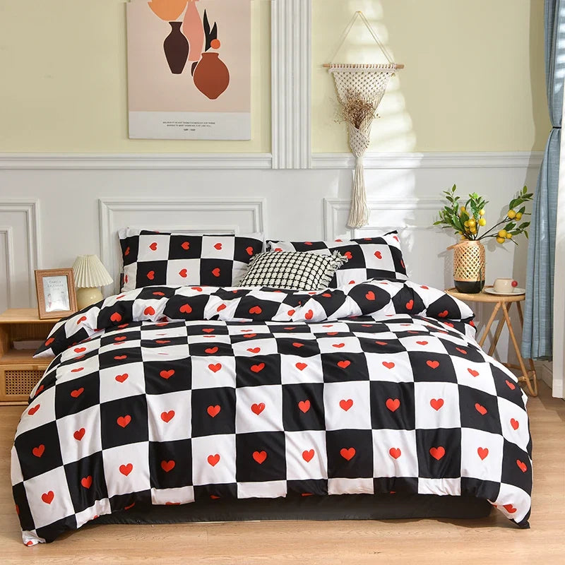 Printed Quilt Cover Set Quilt cover with Pillowcases 3PCS sets plaid Comforter cover queen king twin size for double single bed