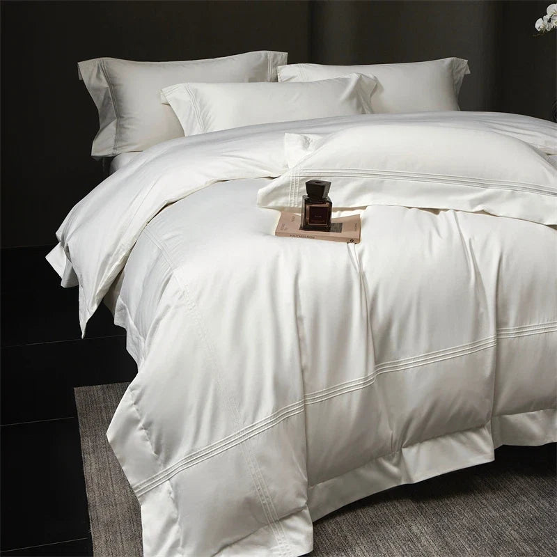 Luxury White Hotel Style Premium 100S Long Staple Cotton Bedding Set