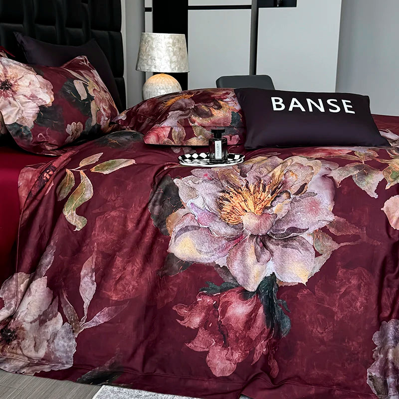 Premium 1000TC Egyptian Cotton Blooming Flowers Digital Printing Bedding Set