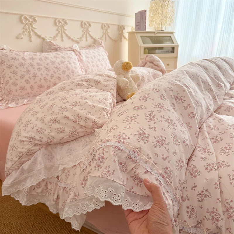 Kawaii Tiny Floral Lace Ruffle Princess Bedding Set